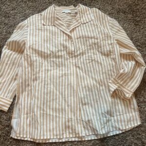 NWT Vince  Coastal Stripe Shaped-Collar Shirt size large tan and white stripe